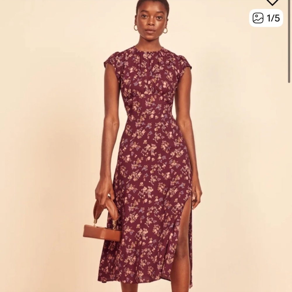 Reformation Zeta Midi Dress - Burgundy Floral
